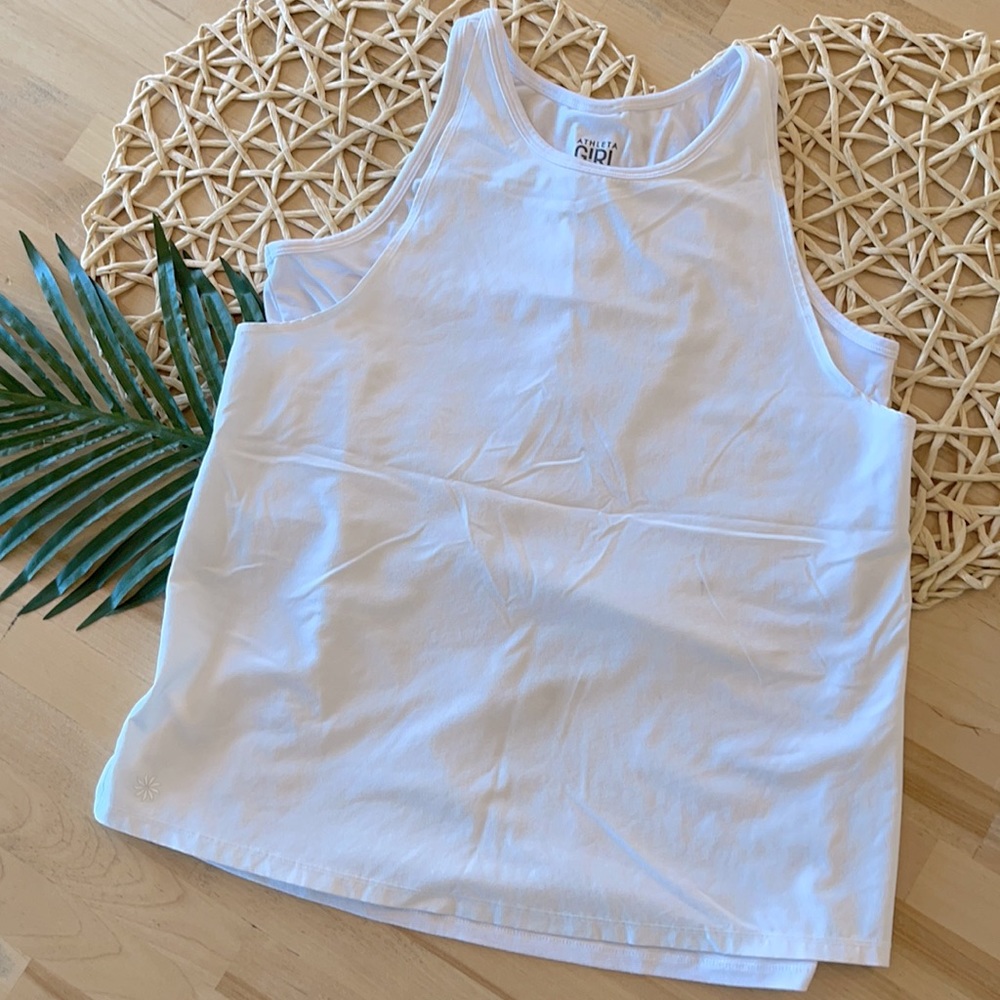 Athleta girl white overlay tank T-shirt combo size XL/14 Like New